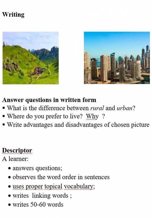 Answer questions in written form  What is the difference between rural and urban? Where do you pre