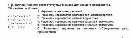 Укажите соответствующий вывод для каждого неравенства Обоснуйте свой ответ с решениями​