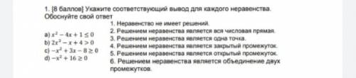 Укажите соответствующий вывод для каждого неравенства. Обоснуйте свой ответ.