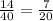 \frac{14}{40} = \frac{7}{20}