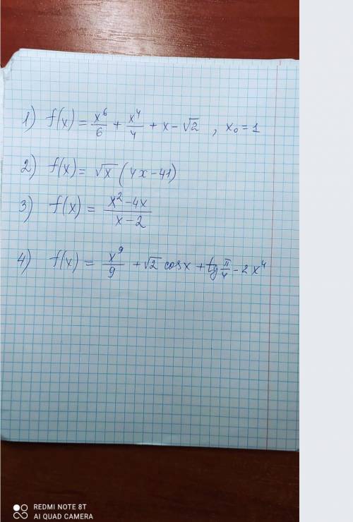 1. в першому знайти похідну функції в точці2. 2-4 знайти похідну функції​