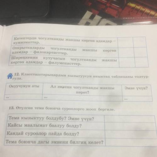 12. Классташтарыңардын кызыгуусун аныктал таблицаны толтур- гула. Окуучунун аты Ал эмнени чогултканд