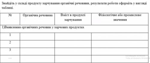 Надо взять любой продукт и на его этикетке найти органічні речовини, вміст в продукті харчування і ф