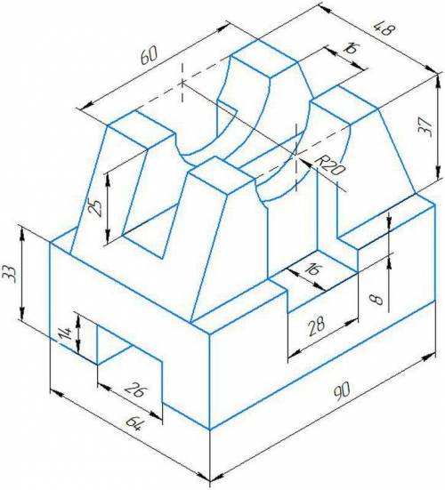 Начертить 3 вида и сделать разрез на главном виде.