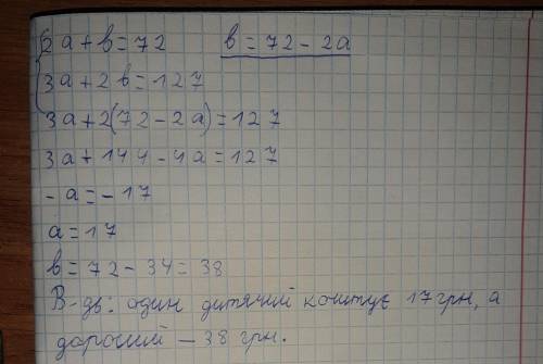 Дві сім'ї вирушили на дитяче свято. Перша сім'я купила два дитячих квитки і один дорослий, і всього