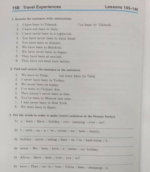 1. Rewrite the sentences with contractions. 2. Find and correct the mistakes in the sentences. 3. Pu