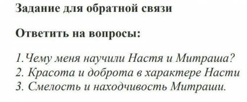 Задание для обратной связи ответить на вопросы: 1.Чему меня научили Настя и Митраша? 2. Красота и до