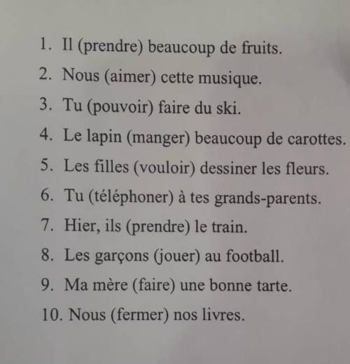 Mettez les verbes dans le passage à composer: 1. Il (prendre) beaucoup de fruits.2. Nous (aimer) que