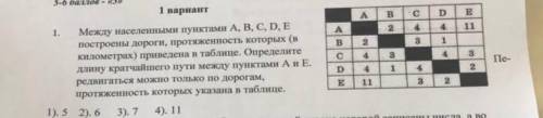 Между населёнными пунктами А, B, C, D, E построены дороги, протяжённость которых (в километрах) прив