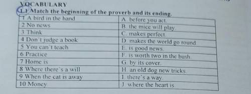 VOCABULARY CLI Match the beginning of the proverb and its ending.A bird in the handA. before you act