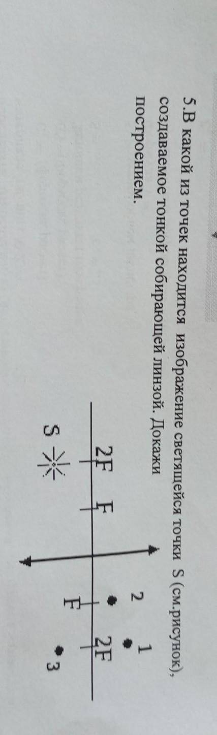 5.В какой из точек находится изображение светящейся точки S (см. рисунок), создаваемое тонкой собира