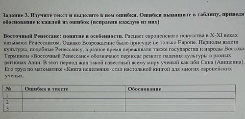 Задание 3. Изучите текст и выделите в нем ошибки. Ошибки выпишите в таблицу, приведя обоснование к к