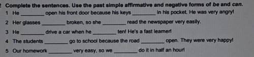 Complete the sentences. Use the past simple affirmative and negative forms of be and can.