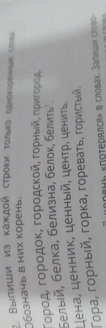выбери 2 строки выпиши из каждой строки только однокореные слова обозначь в них корень​