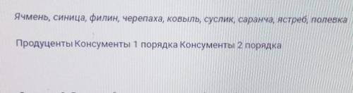 Задание 1. Распределите организмы по трофическим уровням Ячмень, синица, филин, черепаха, ковыль, су