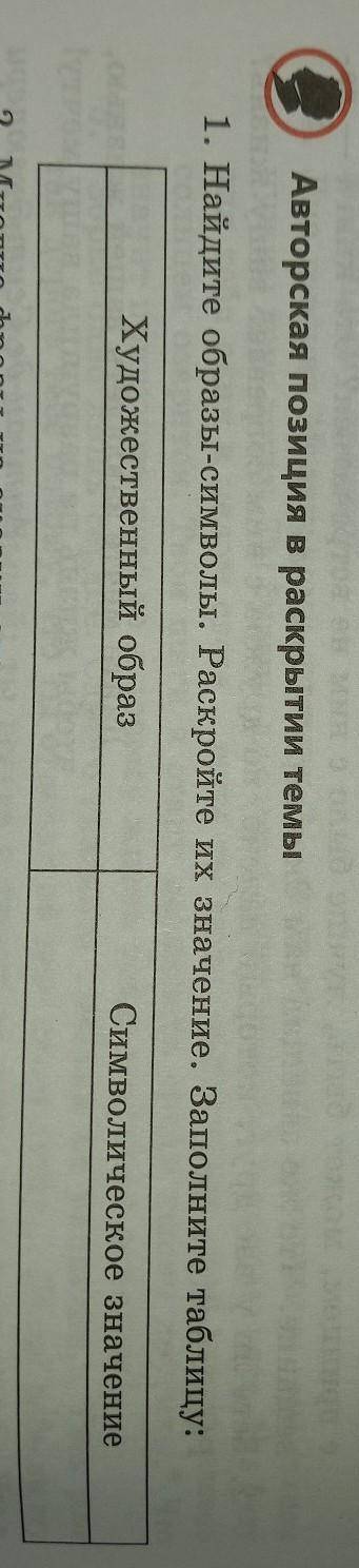 Авторская позиция в раскрытии темы найдите образы символы. Раскройте их значения. Заполните таблицу: