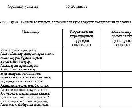 Кестені толтырып көркемдегіш құралдарды аныктаңыз Нарынқұм зауалы​