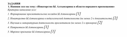 Напиши эссе на тему: «Новаторство Ы. Алтынсарина в области народного просвещения»