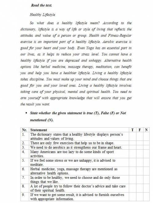 Read the text. State whether the given statement is True (T), False (F) or Not mentioned (N).
