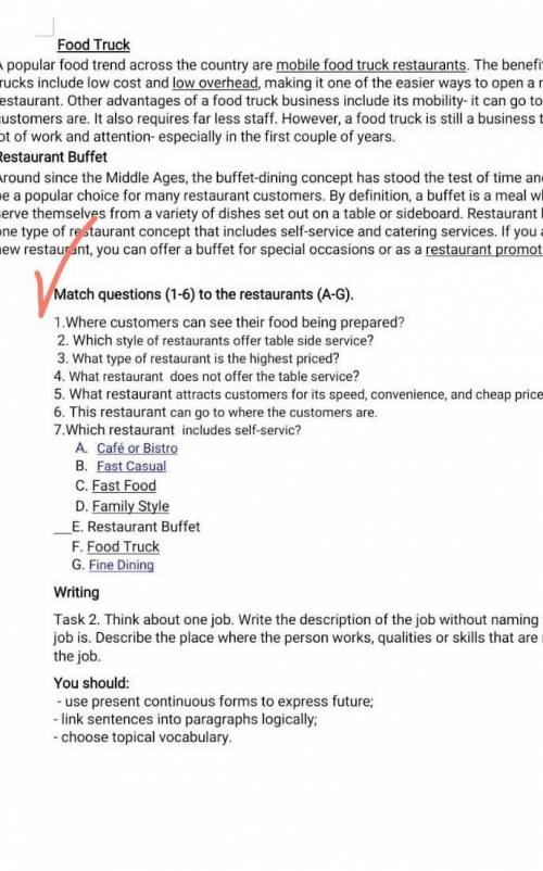 March questions (1-6) to the restaurant (A-C) СОР ПО АНГЛИЙСКОМУ ЯЗЫКУ 1 ЗД​