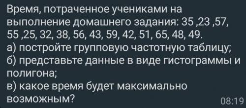 Время, потраченное учениками на выполнение домашнего задания: 35, 23, 57, 55, 25, 32, 38, 56, 43, 59