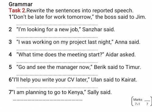 Rewrite the sentences into reported speech. 1 “Don’t be late for work tomorrow,” the boss said to Ji