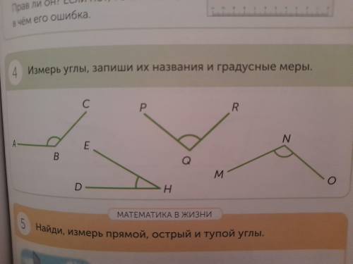 Измерь углы, запиши их название и градусные меры.