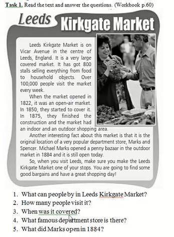 Read the text and answer the questions wordbook leeds kirkgate market