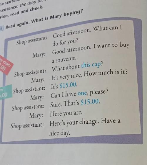 5.R6 Read again. key chain$8.00haShop assistant: Good afternoon. What can Ido for you?Mary: Good aft