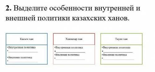 2. Выделите особенности внутренней и внешней политики казахских ханов ​