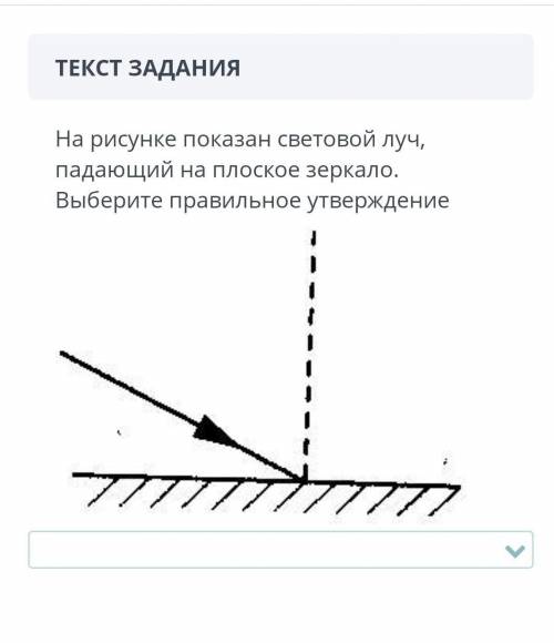 На рисунке показан световой луч, падающий на плоское зеркало. Выберите правильное утверждение​