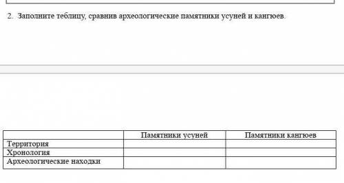 Заполните таблицу, сравнив археологические памятники усуней и кангюев. Памятники усуней Памятники ка