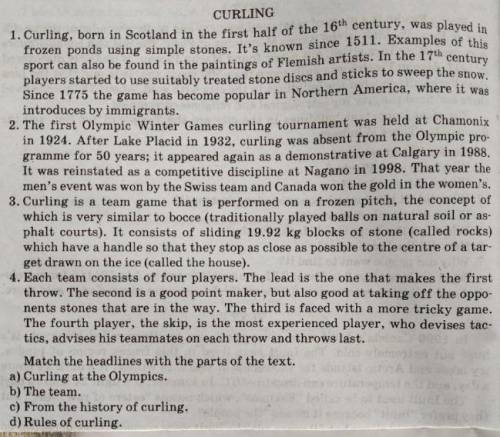 Say if the following statements true or false. 1. Competitions on curling are held only in winter. 2