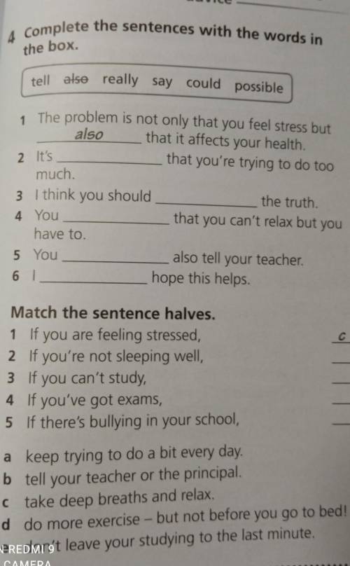 1 completed sentences with the words in the box2 match the sentence halves​