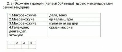 Экожүйе түрлерін (көлемі бойынша ) дұрыс мысалдармен сәйкестірінніз ​