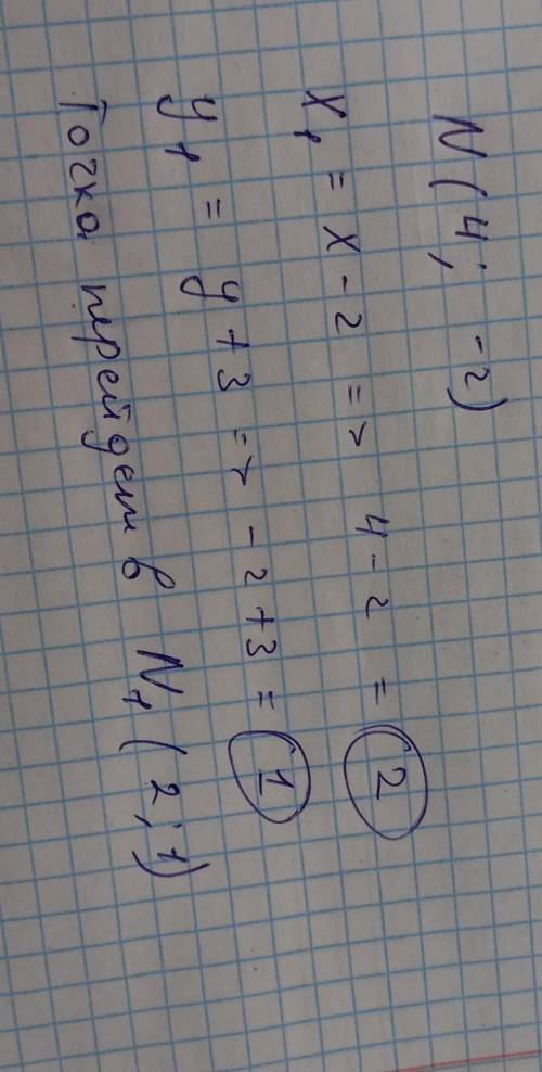 Параллельный перенос задано формулами x1 = x - 2, y1 = y + 3. В какую точку при таком параллельном п