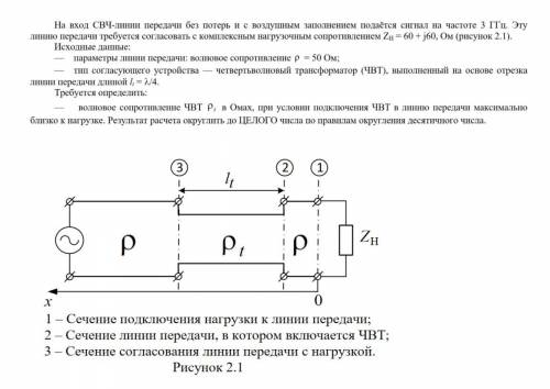 На вход СВЧ линии передачи без потерь и с воздушным заполнением