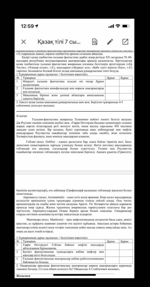 4-тоқсан тжб Тұжырымның дұрыс жауабын + белгісімен көрсетіңізГарри Поттердегі Гоблин бейнесі​