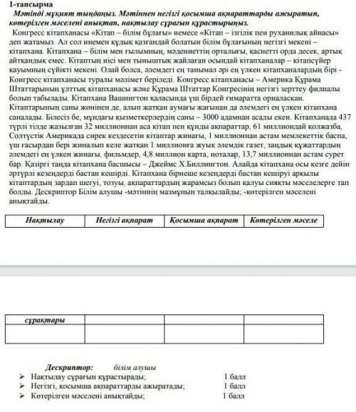 1-тапсырма Мәтіді мұқият тыңдаңыз. Мәтіннен негізгі қосымша ақпараттарды ажыратып, көтерілген мәселе