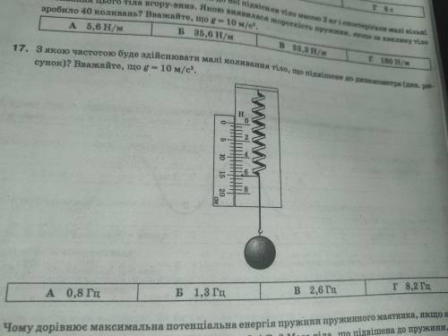 З якою частотою буде здійснювати малі коливання тіло, що підвішане до динамометра? Вважайте, що g = 