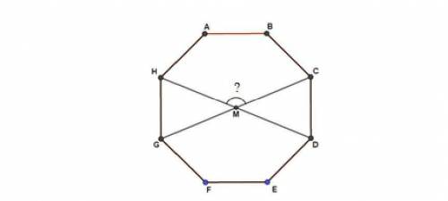 Дано ABCDEFGH правильный восьмиугольник. Диагонали полигонов HD и GC. Найдите углы HMC​