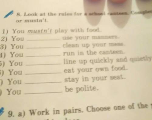 8. Look at the rules for a school canteen. Complete the gaps with must or mustn't ​