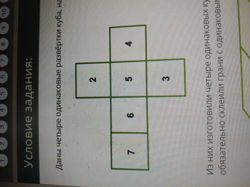 Даны четыре одинаковых развёртки куба на которых записаны одни и те же числа в таком же распоряжение