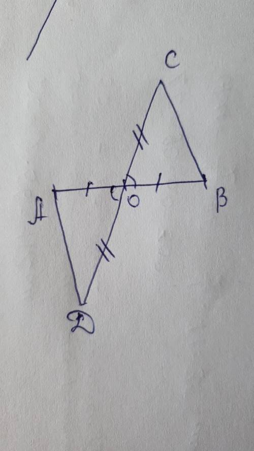 Геометрия 7 класс Отрезки AB и CD пересекаются в точке О и делятся попалам.Доказать: треугольник AOD