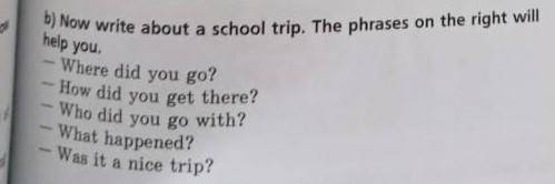 Now write about a school trip. The phrases on the right wi help you ОЧЕНЬ  ​