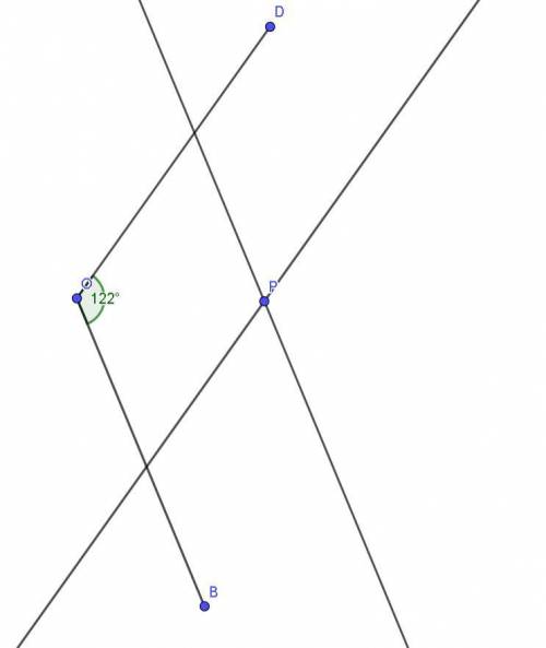 начертите угол DOB градусная мера которого равна 122 °. Отметьте между сторонами угла точку Р и пров