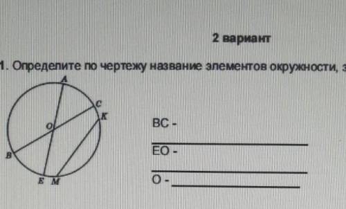 1. Определите по чертежу название элементов окружности, заполните таблицу ​