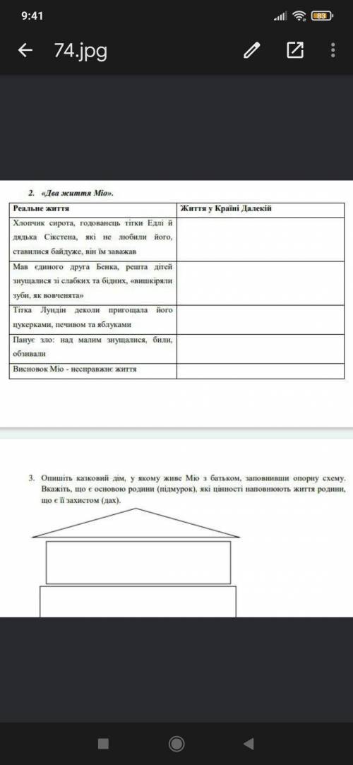 Табличка Два життя Міо реальне життя; життя у країні далекій