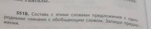 551Б. Составь с этими словами предложения с одно- родными членами с обобщающим словом. Запиши предло