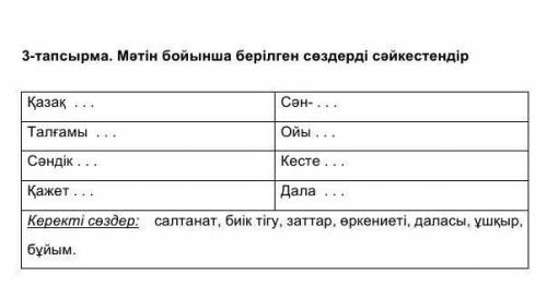 3- тапсырма Мәтінді бойынша берілген сөздерді сәйкестендір​